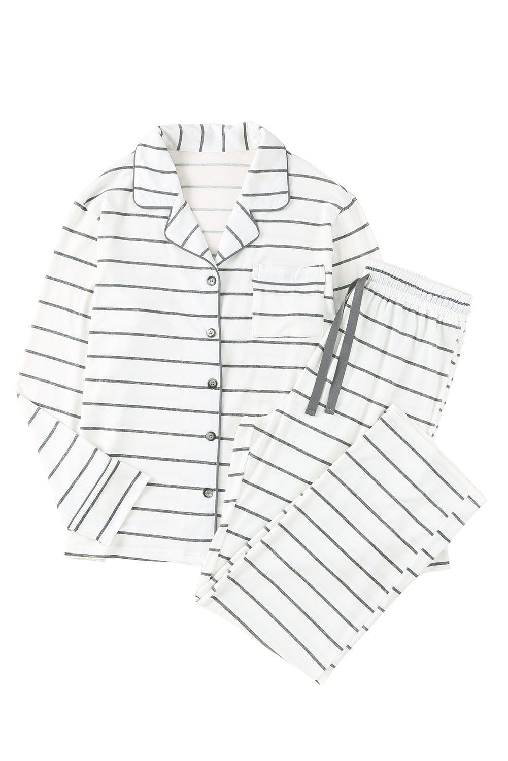 Chic and Cozy Long Sleeve Striped Buttoned Top & Loose Pants Pajama Set