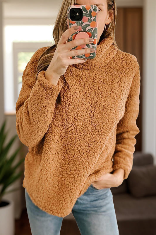 Cozy Caramel Fuzzy Turtleneck Sweatshirt