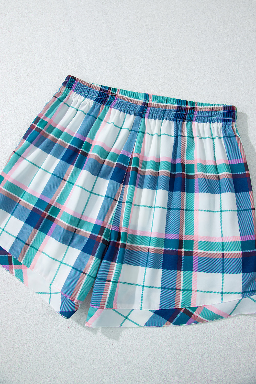 Blue Plaid Print Shirt and Shorts Lounge Set