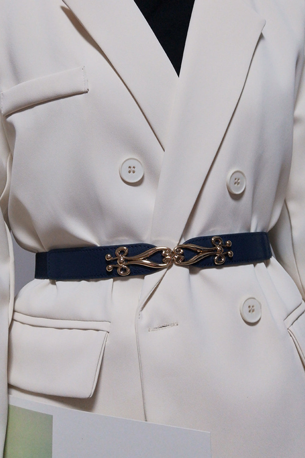 Buckle Elastic Belt with Gold Accents