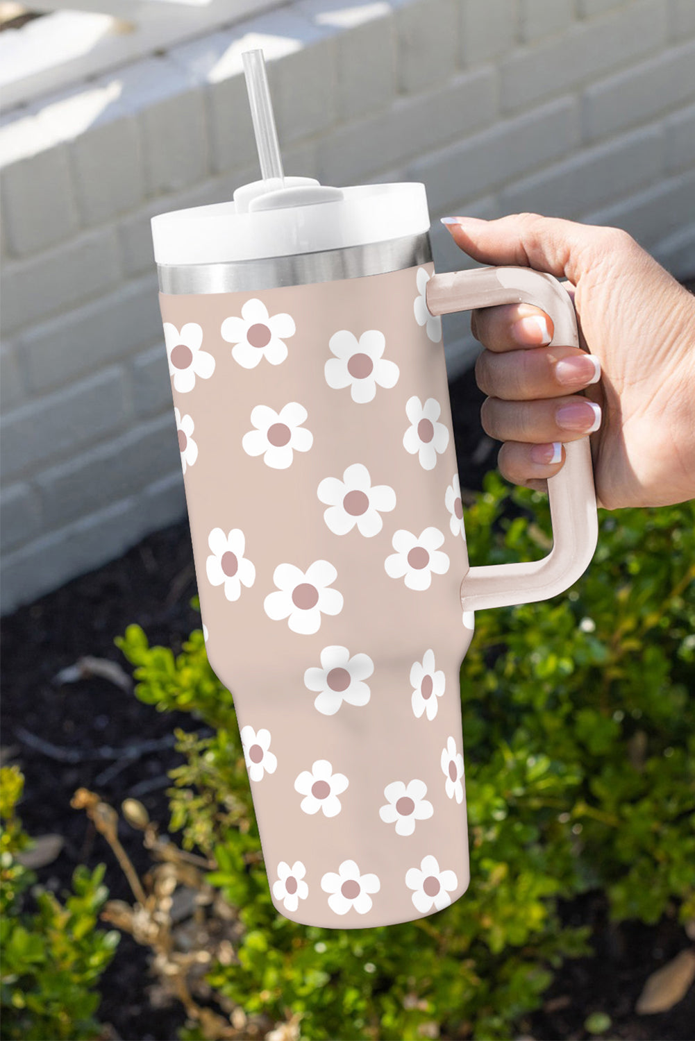 Floret Print Stainless Tumbler with Lid and Straw 40oz