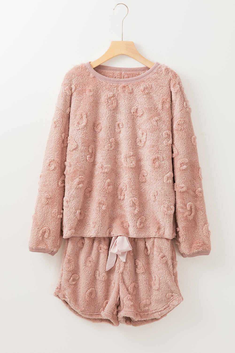 Light Pink Textured Leopard Fleece Lounge Set