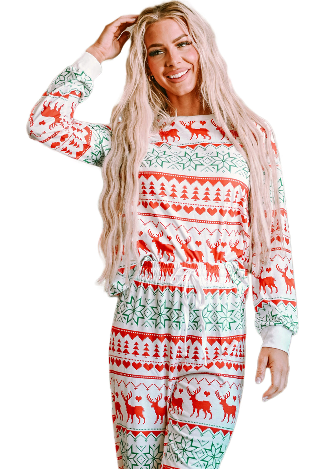 Festive White Christmas Print Pullover & Pants Lounge Set