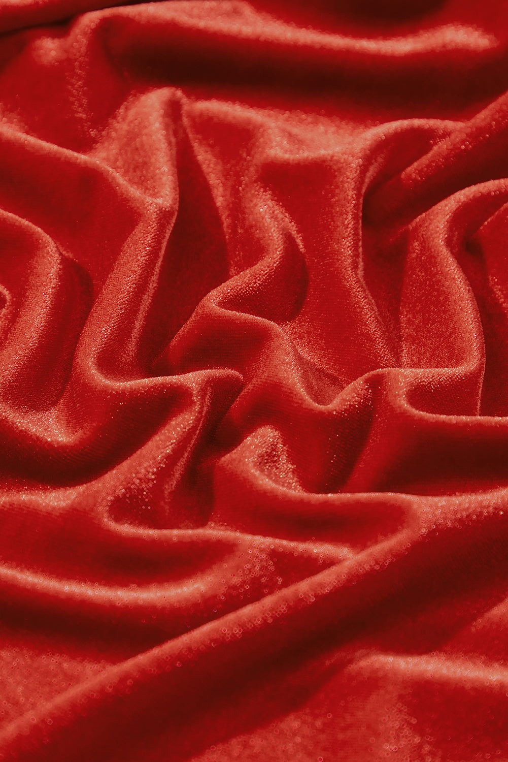 Red Smocked Lantern Sleeve Frilled Velvet Dress