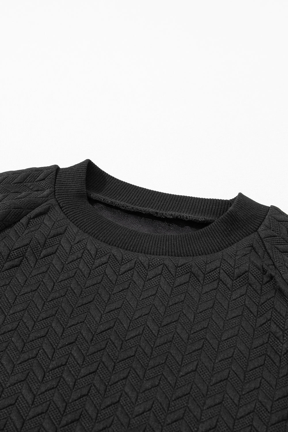 Green Solid Color Textured Raglan Sleeve Pullover Sweatshirt