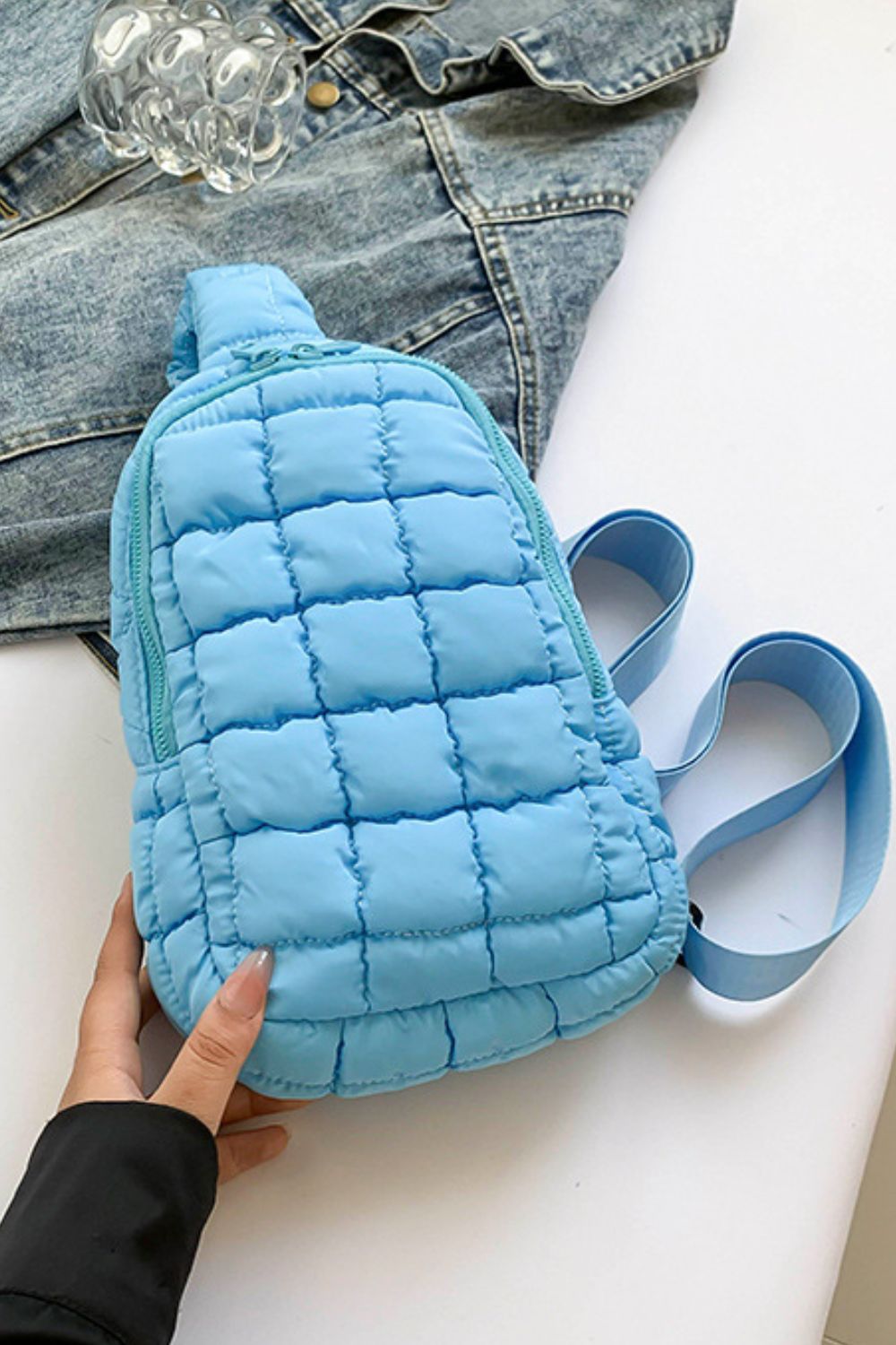 Olive Green Quilted Crossbody Bag