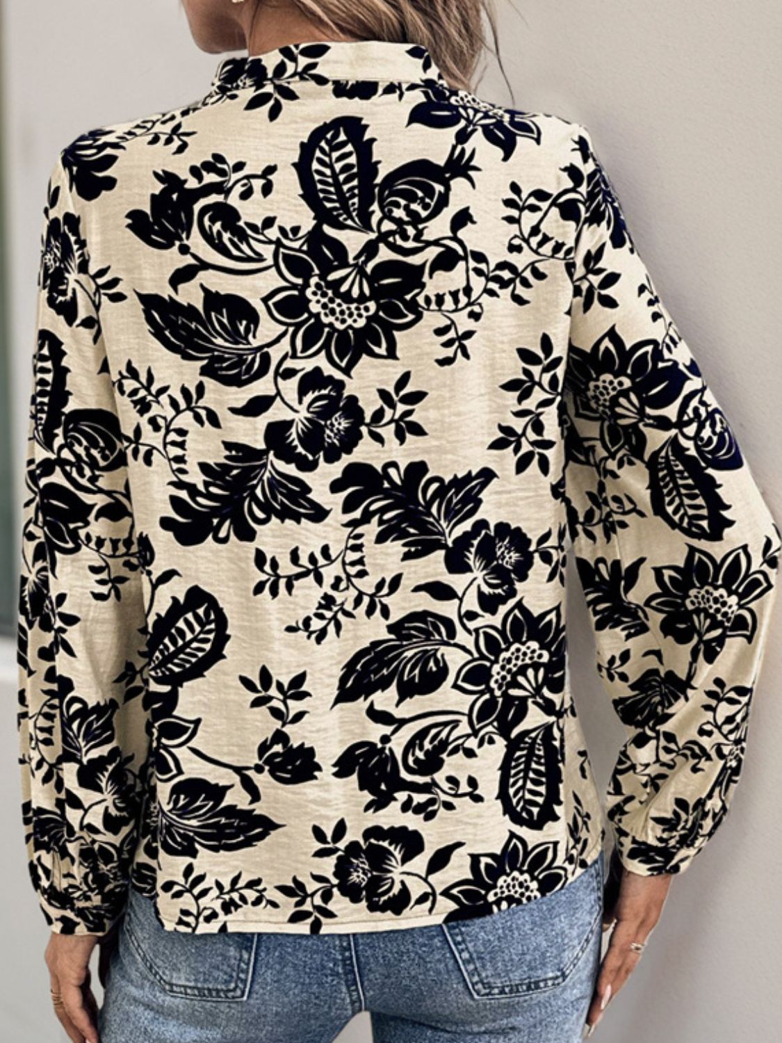 Printed cream and black floral Long Sleeve Shirt