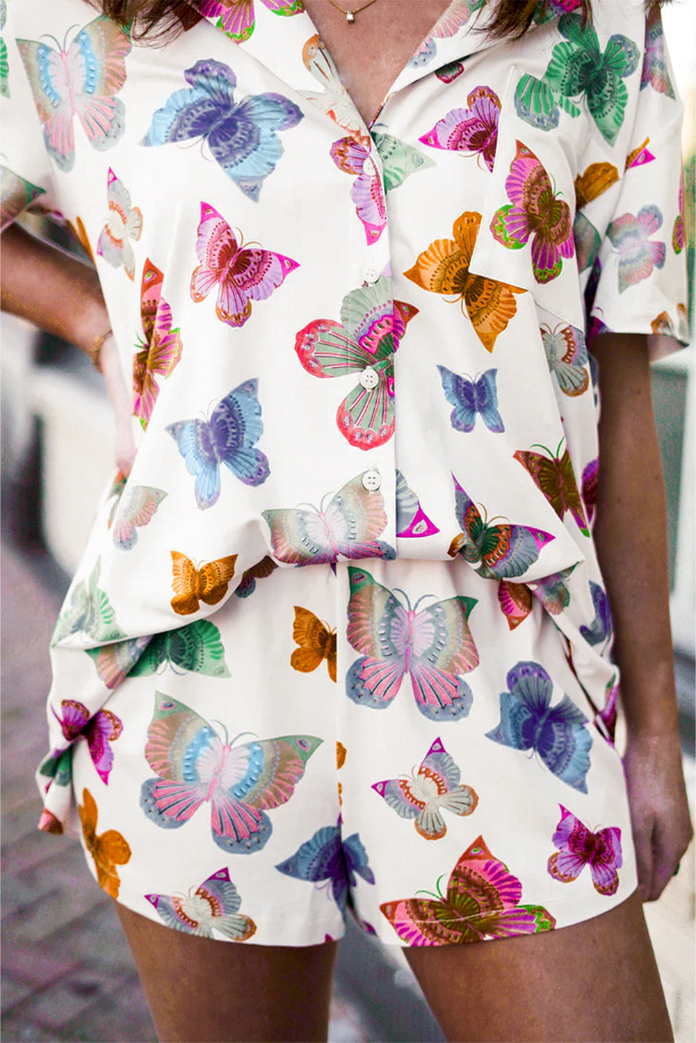 Butterfly Pattern Short Sleeve Shirt Pajamas Set