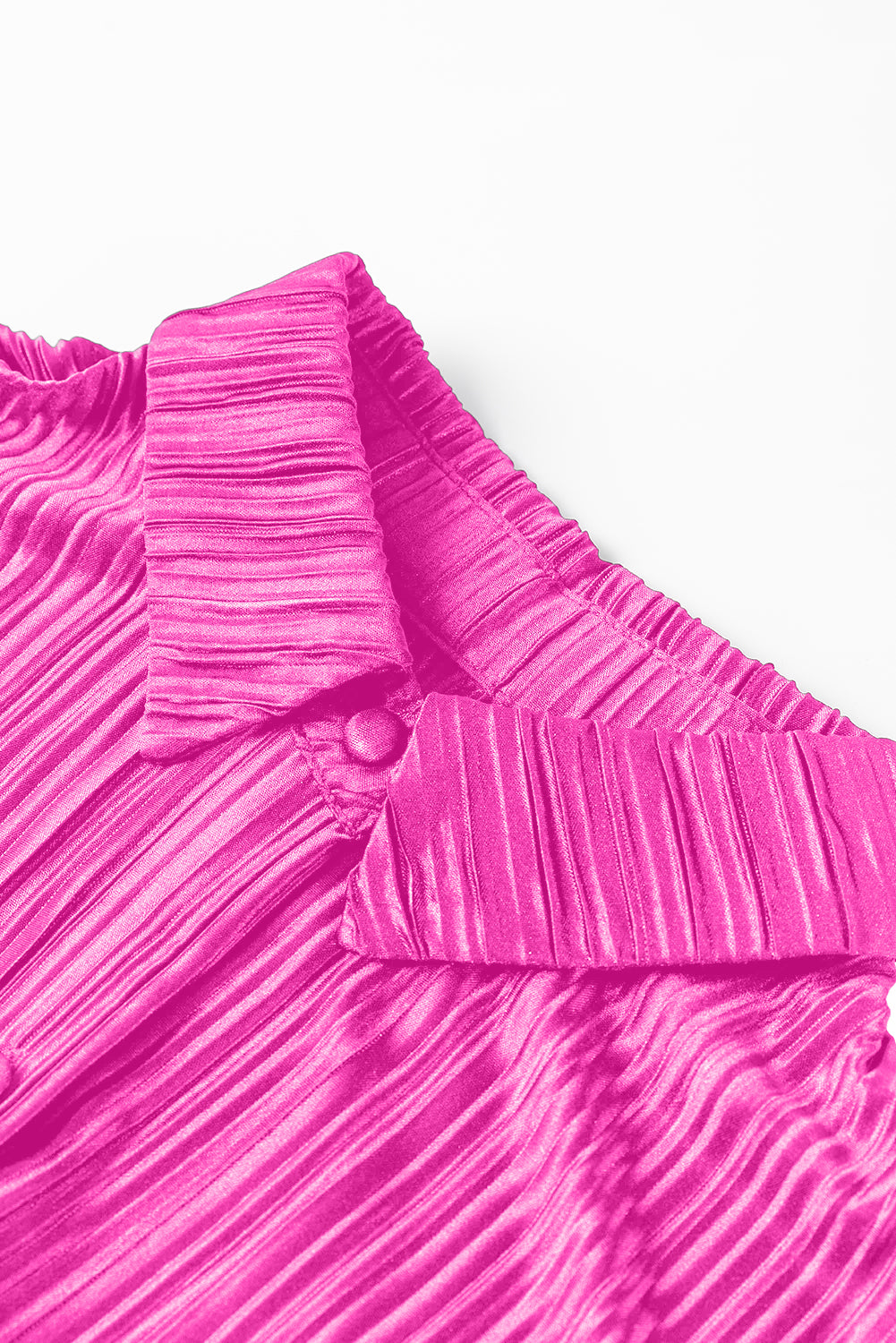 Hot Pink Rose Pleated Long Sleeve Shirt & Wide-Leg Pants Set