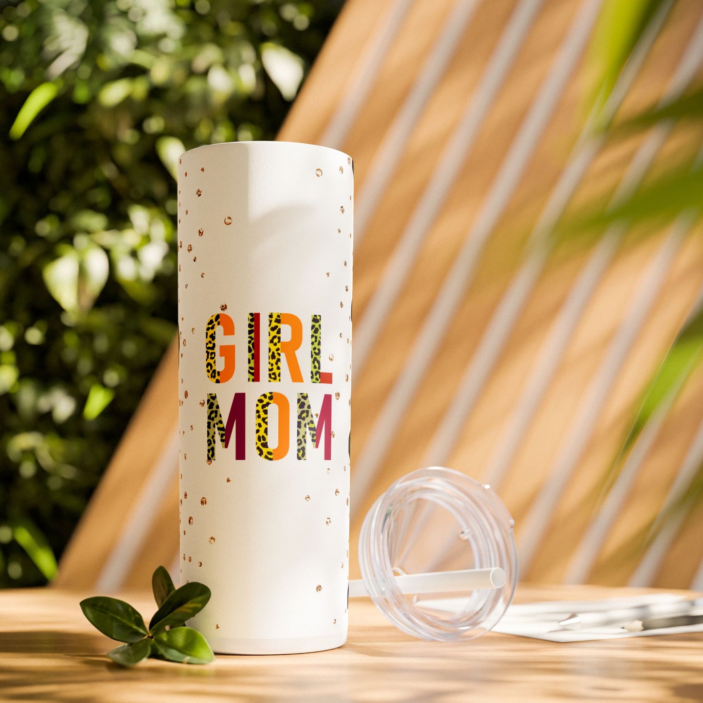 Girl Mom 20 oz Tumbler – Leopard Print & Glitter Design with Straw