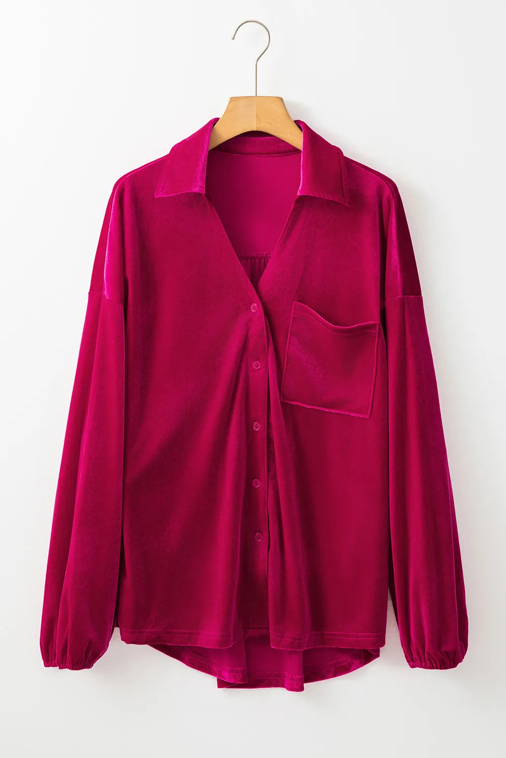 Velvet Pocketed Collared Blouse