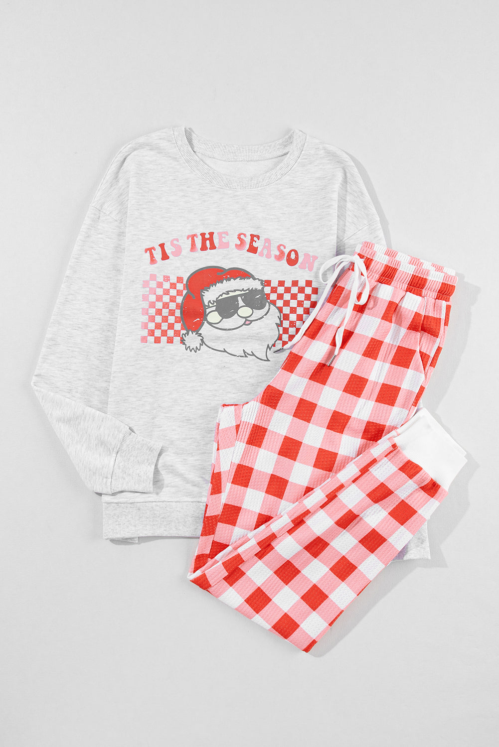 Claus Graphic Top Plaid Pants Lounge Set