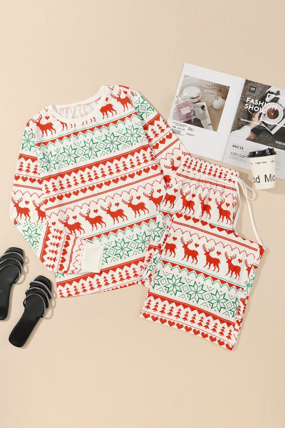 Festive White Christmas Print Pullover & Pants Lounge Set