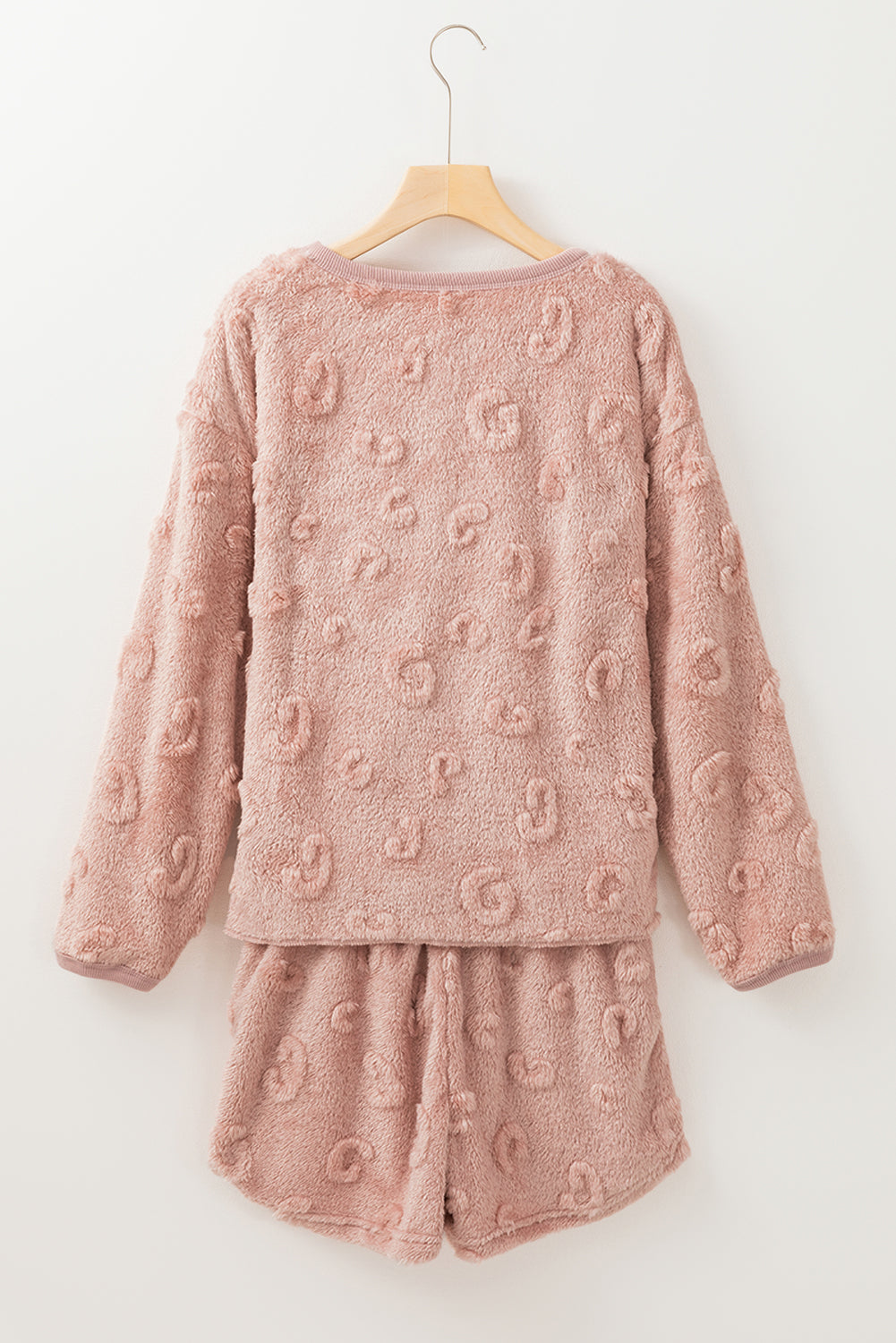 Light Pink Textured Leopard Fleece Lounge Set