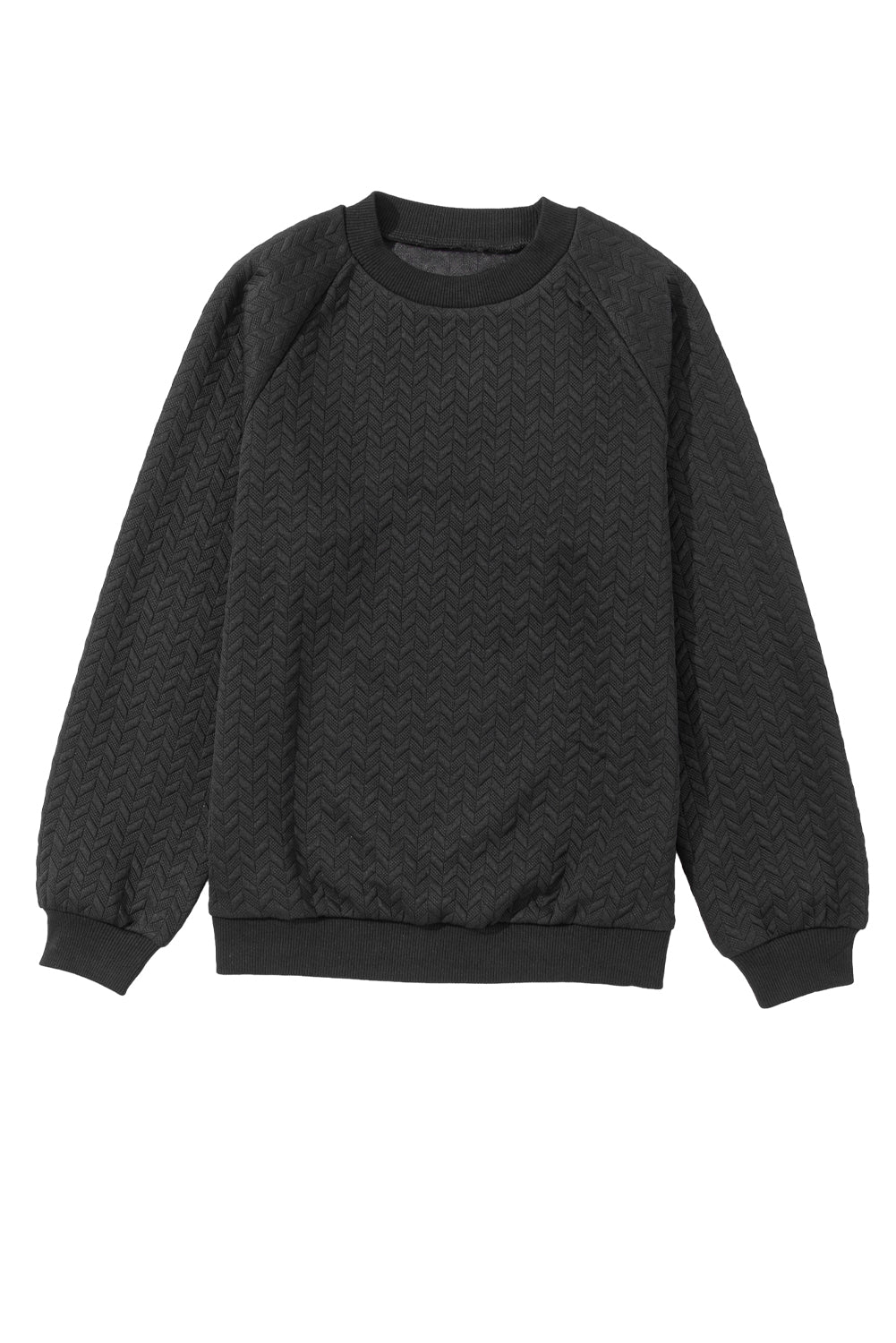 Green Solid Color Textured Raglan Sleeve Pullover Sweatshirt
