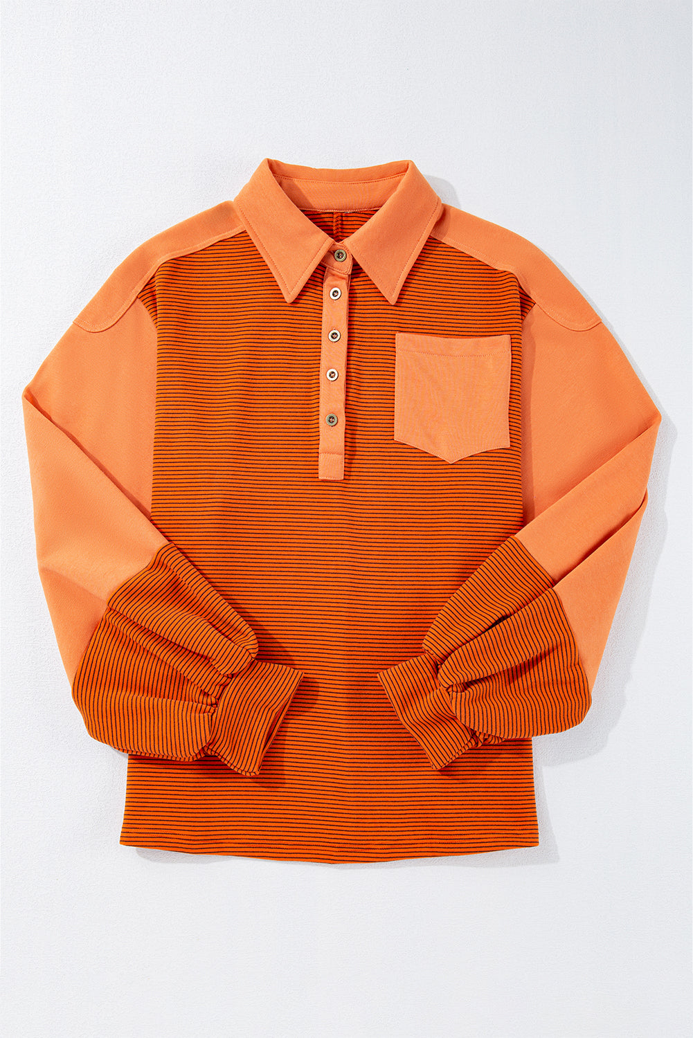 Trendy Henley Pullover with Puff Sleeves and Exposed Seams
