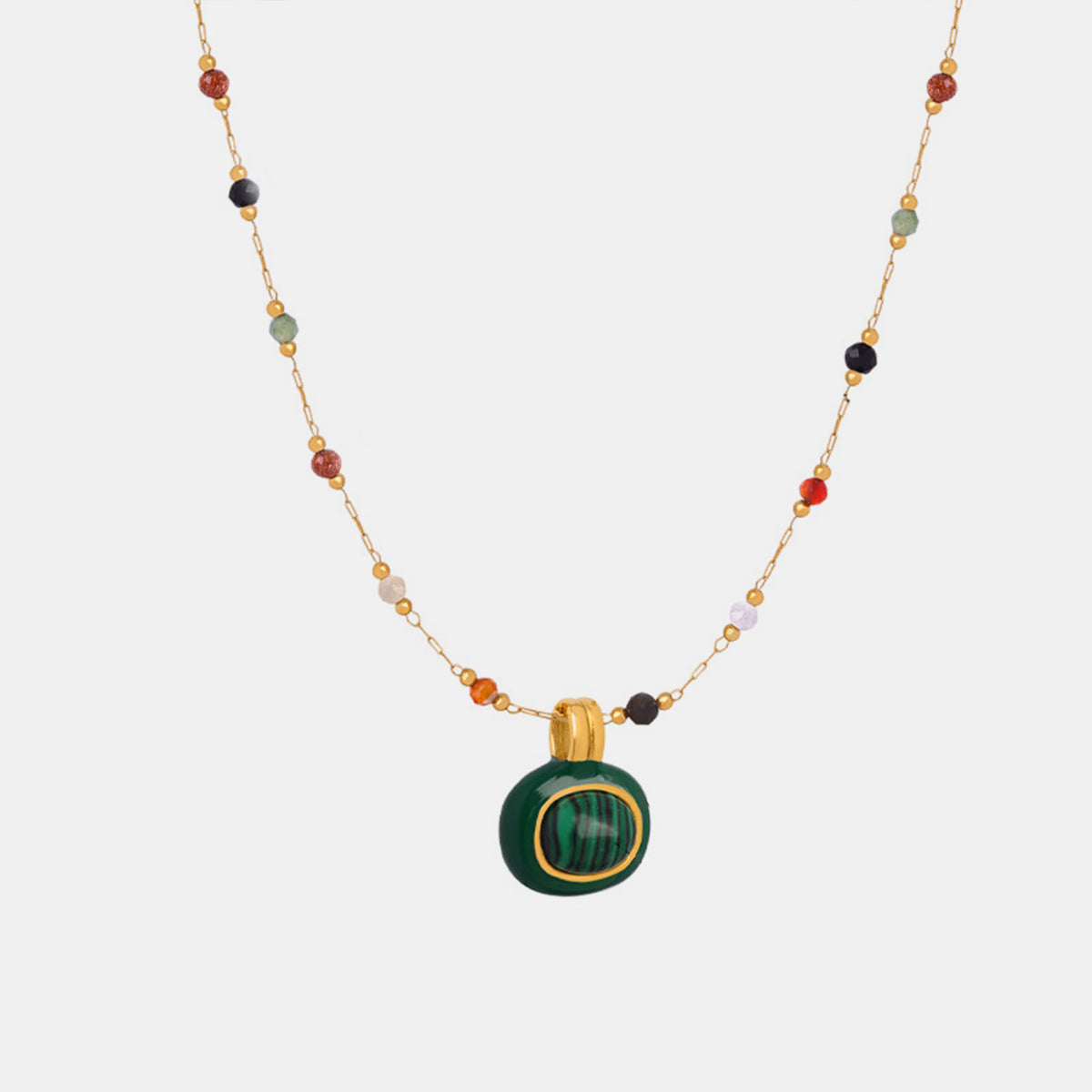 2-Piece Pearl & Natural Stone Necklace with Gold-Plated Beads and Oil Drip Charm