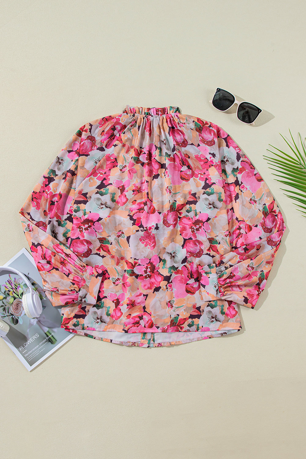 Red Floral Print Frill Blouse