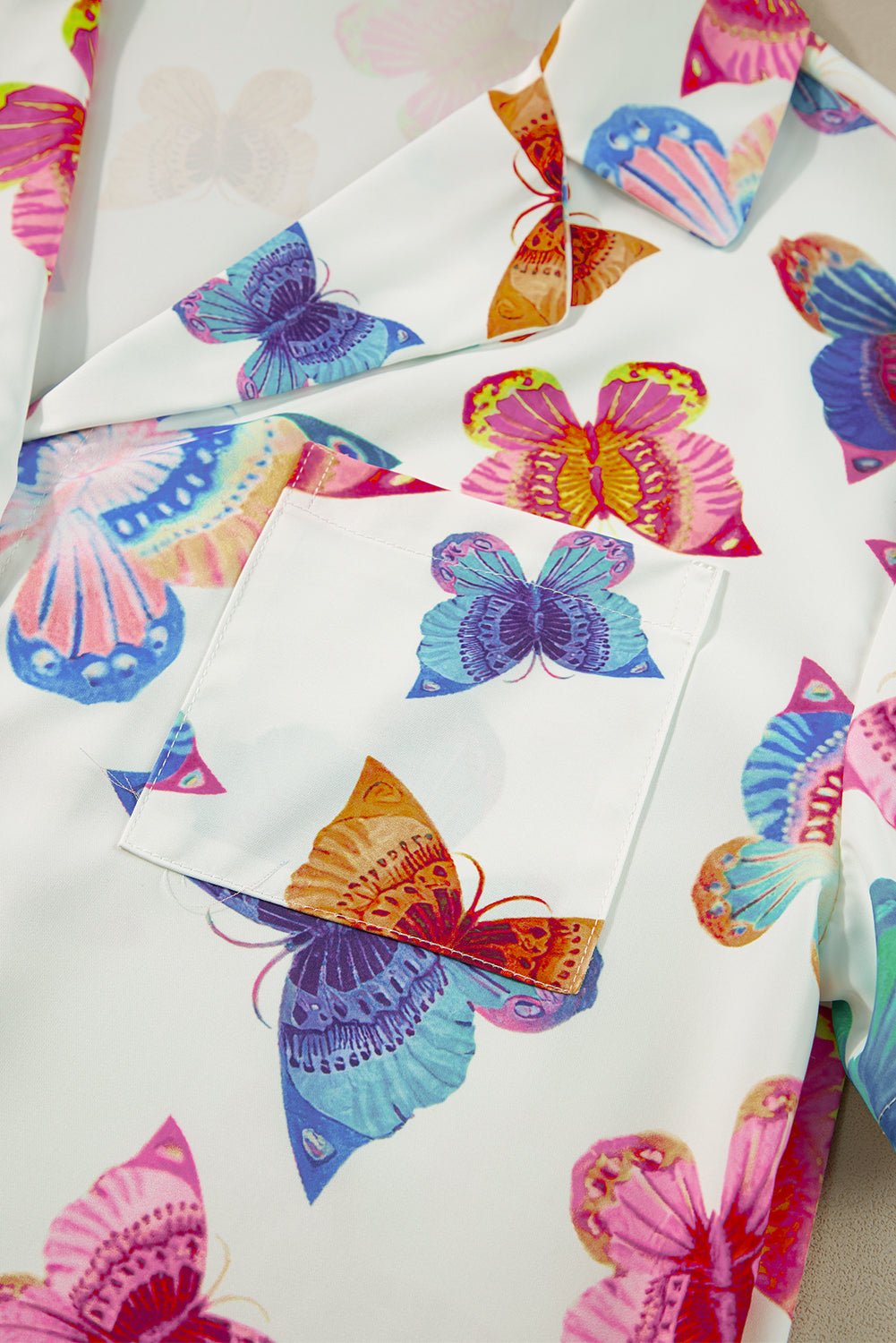 Butterfly Pattern Short Sleeve Shirt Pajamas Set
