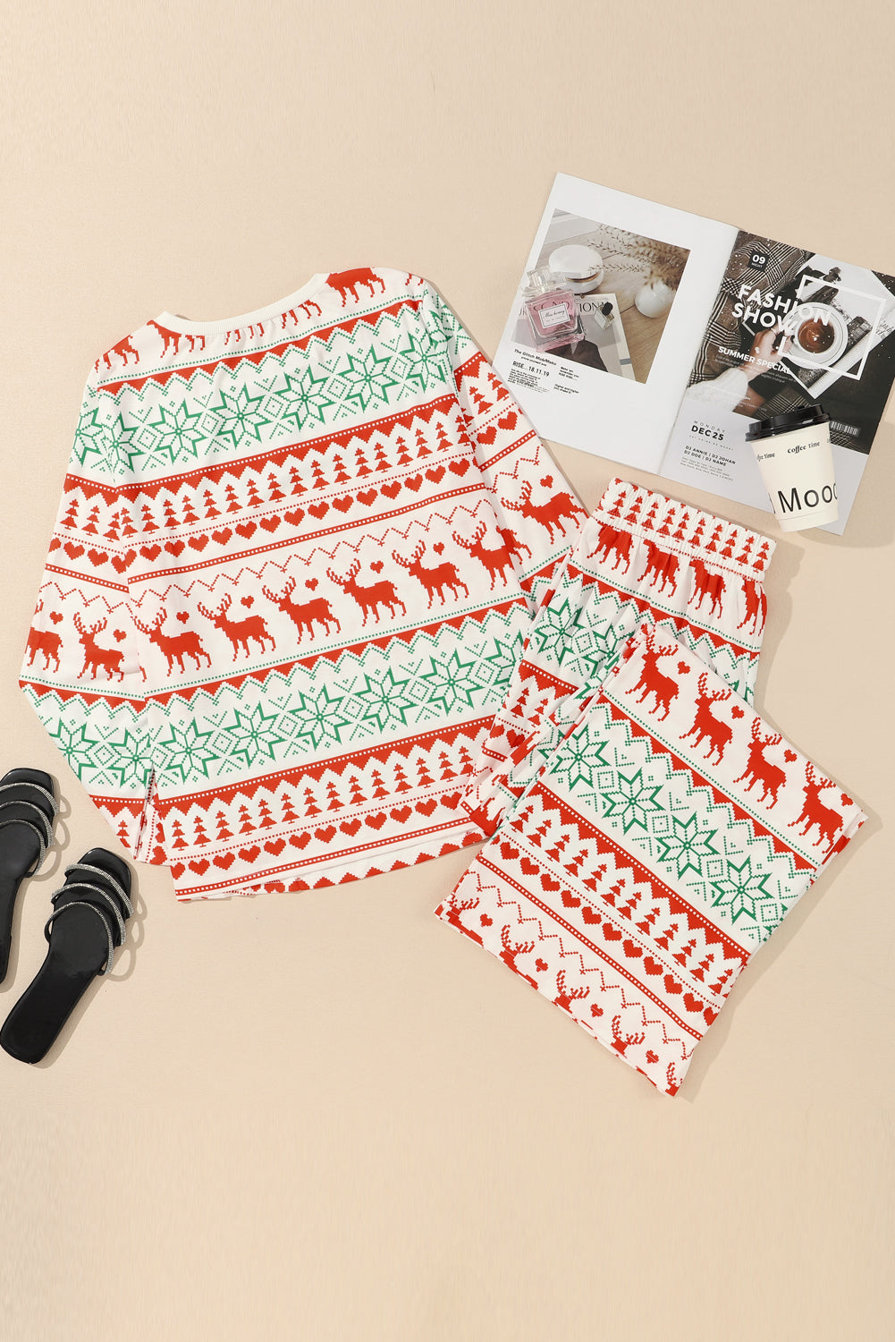 Festive White Christmas Print Pullover & Pants Lounge Set