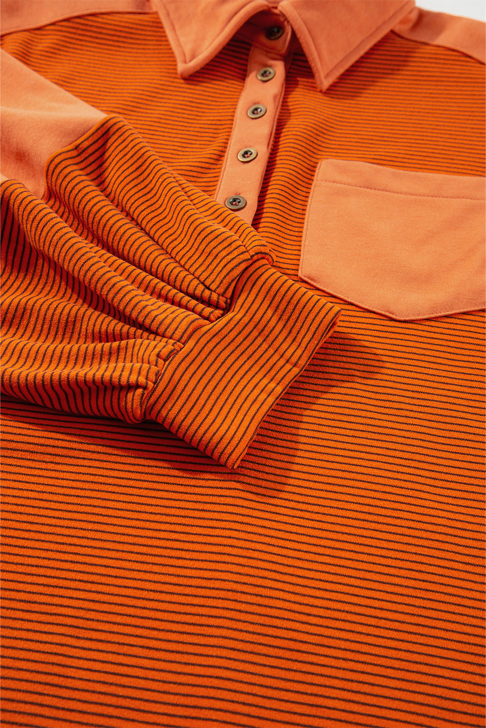 Trendy Henley Pullover with Puff Sleeves and Exposed Seams