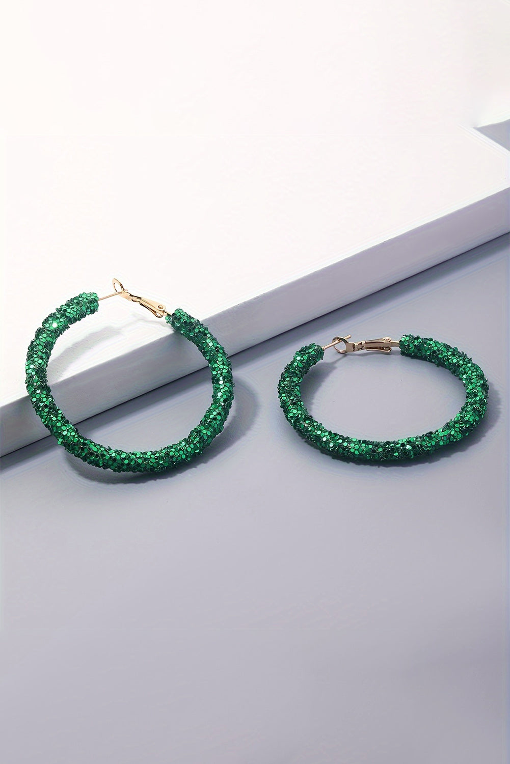 Dark Green Daring Sequin Loop Earrings