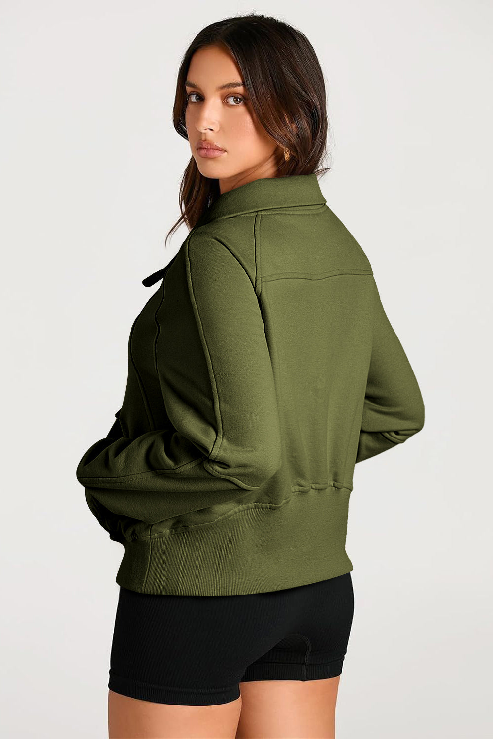Versatile Stand Neck Quarter Zip Pullover with Kangaroo Pocket