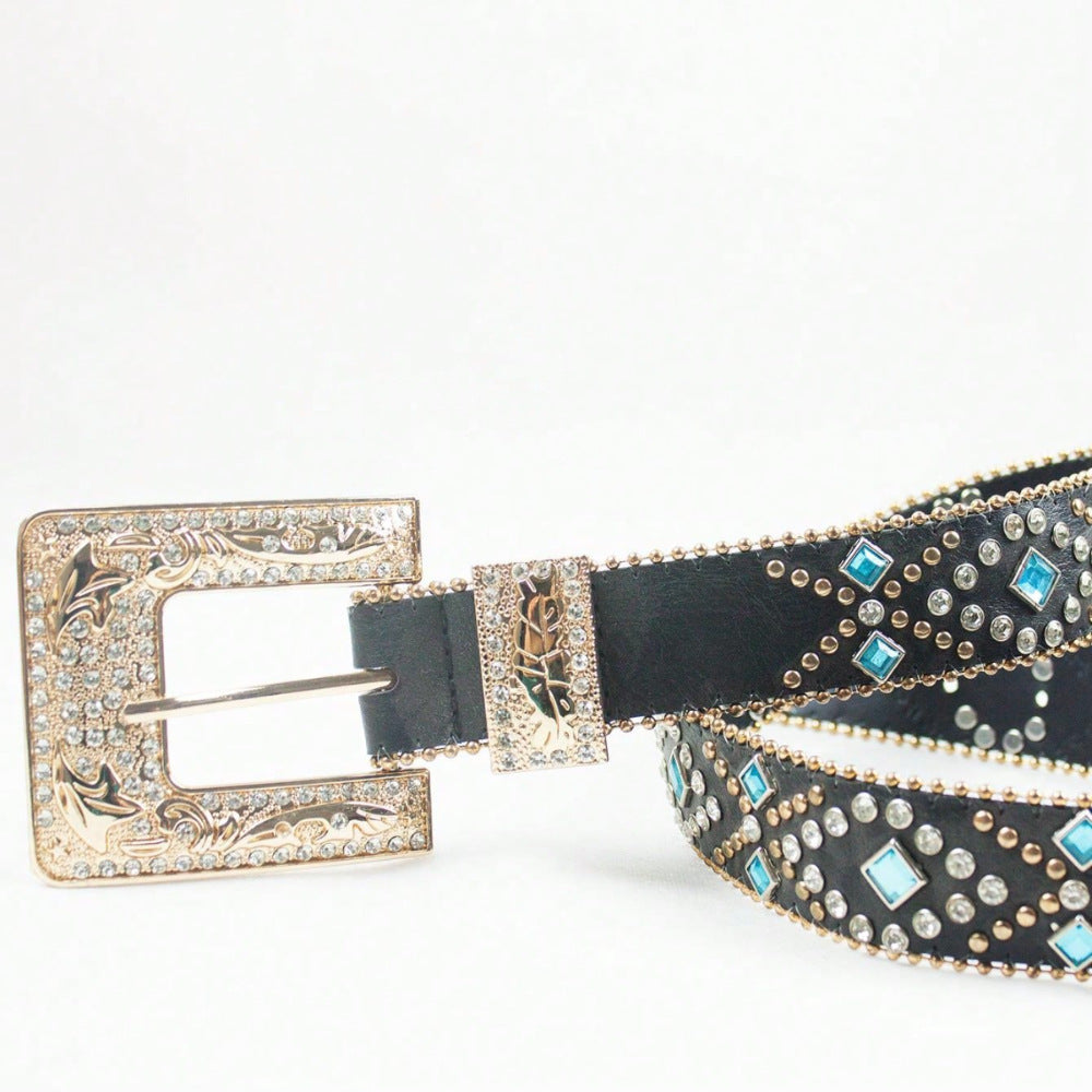 Rhinestone Western Chic Leather Belt