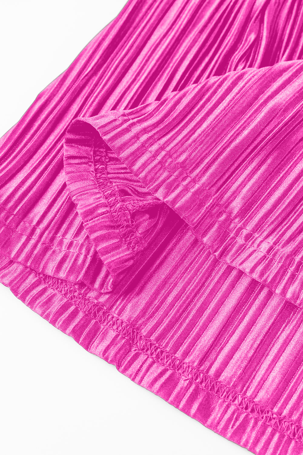Hot Pink Rose Pleated Long Sleeve Shirt & Wide-Leg Pants Set