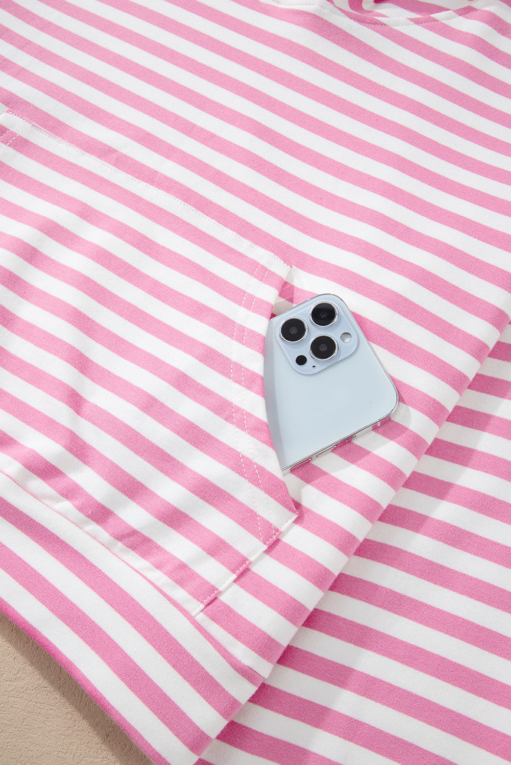 Pink Stripe Kangaroo Pocket Hoodie and Shorts Set