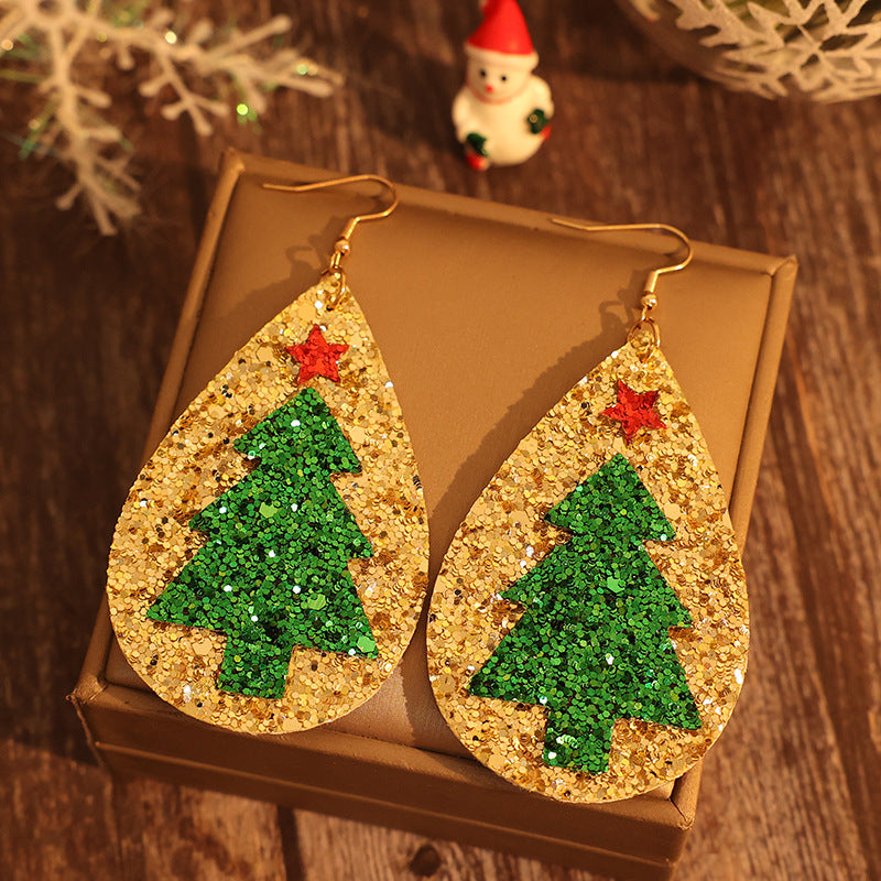 Leather Christmas Tree Earrings