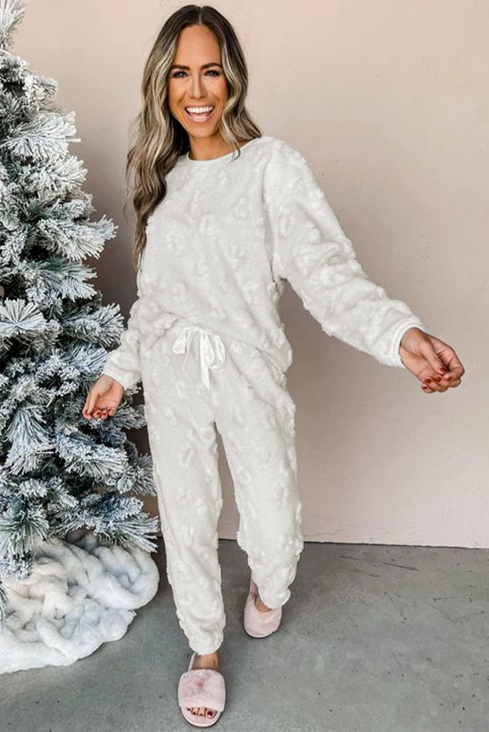 Leopard Textured Fleece Lounge Set