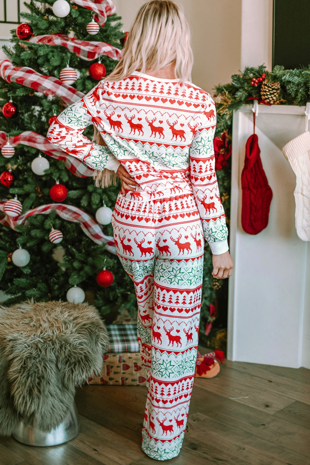 Festive White Christmas Print Pullover & Pants Lounge Set