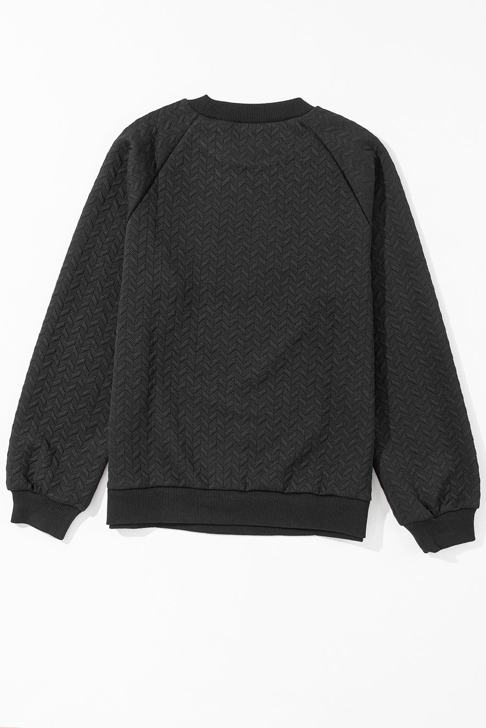 Green Solid Color Textured Raglan Sleeve Pullover Sweatshirt