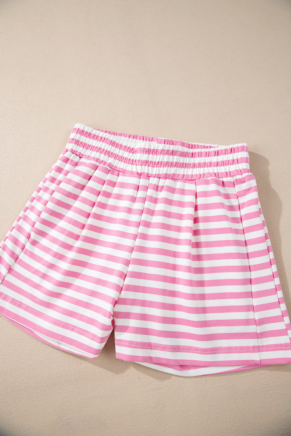 Pink Stripe Kangaroo Pocket Hoodie and Shorts Set