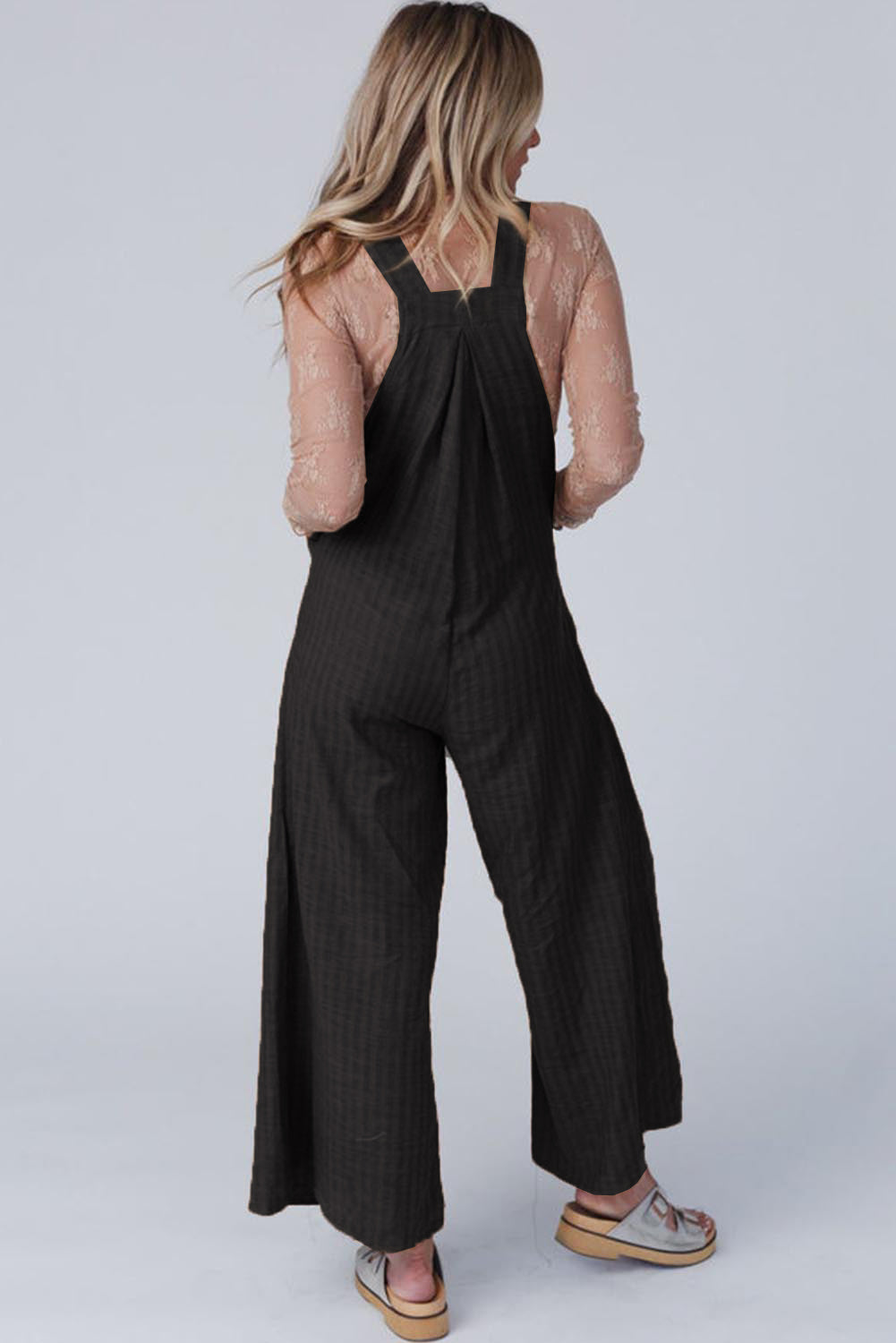 Chic Striped Pleated Wide Leg Pants with Pockets