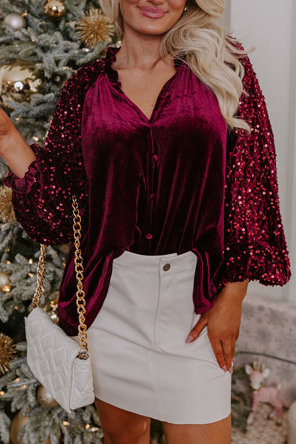 Red Dahlia Sequin Velvet Top