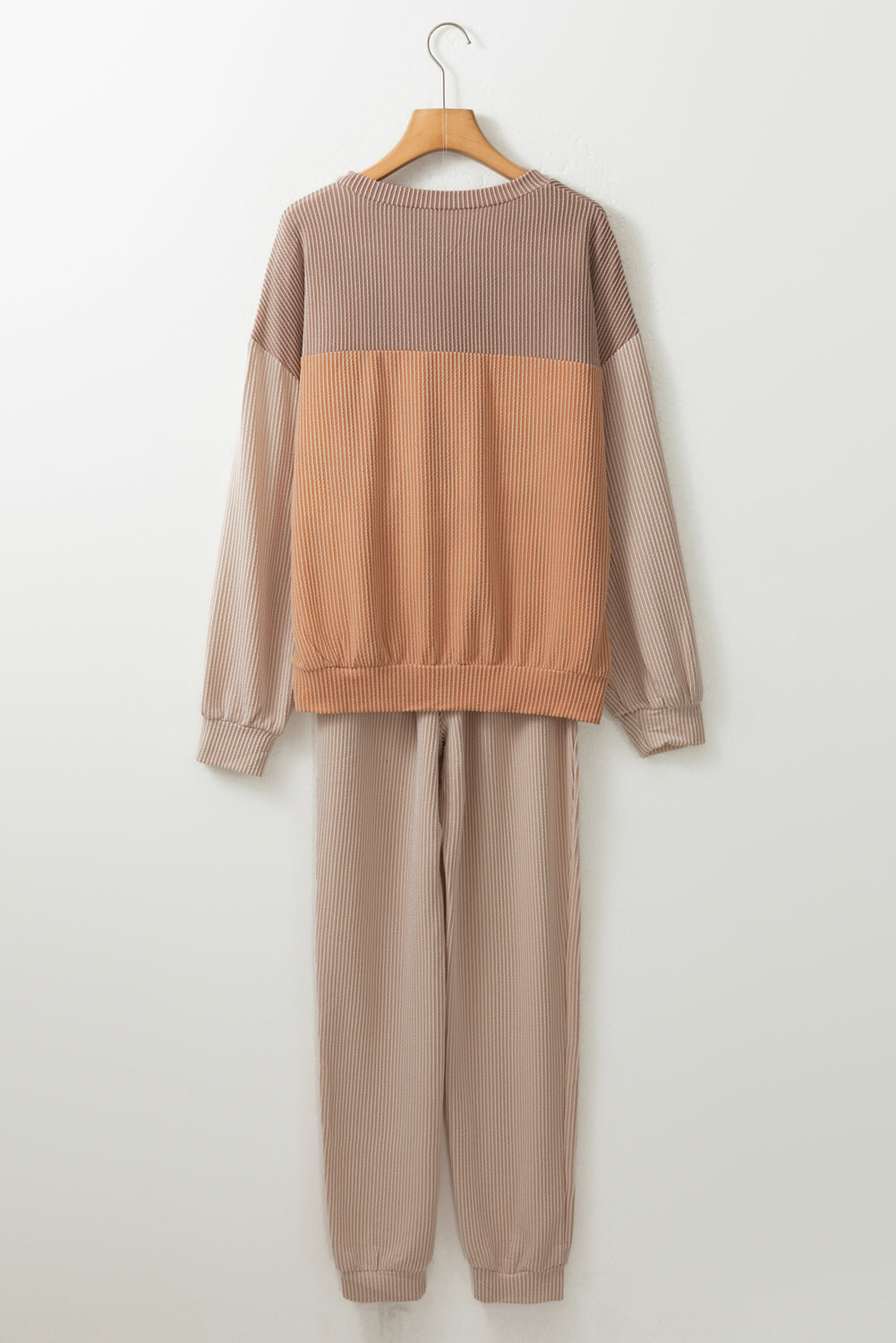 2pcs Colorblock Pullover and Pants Outfit