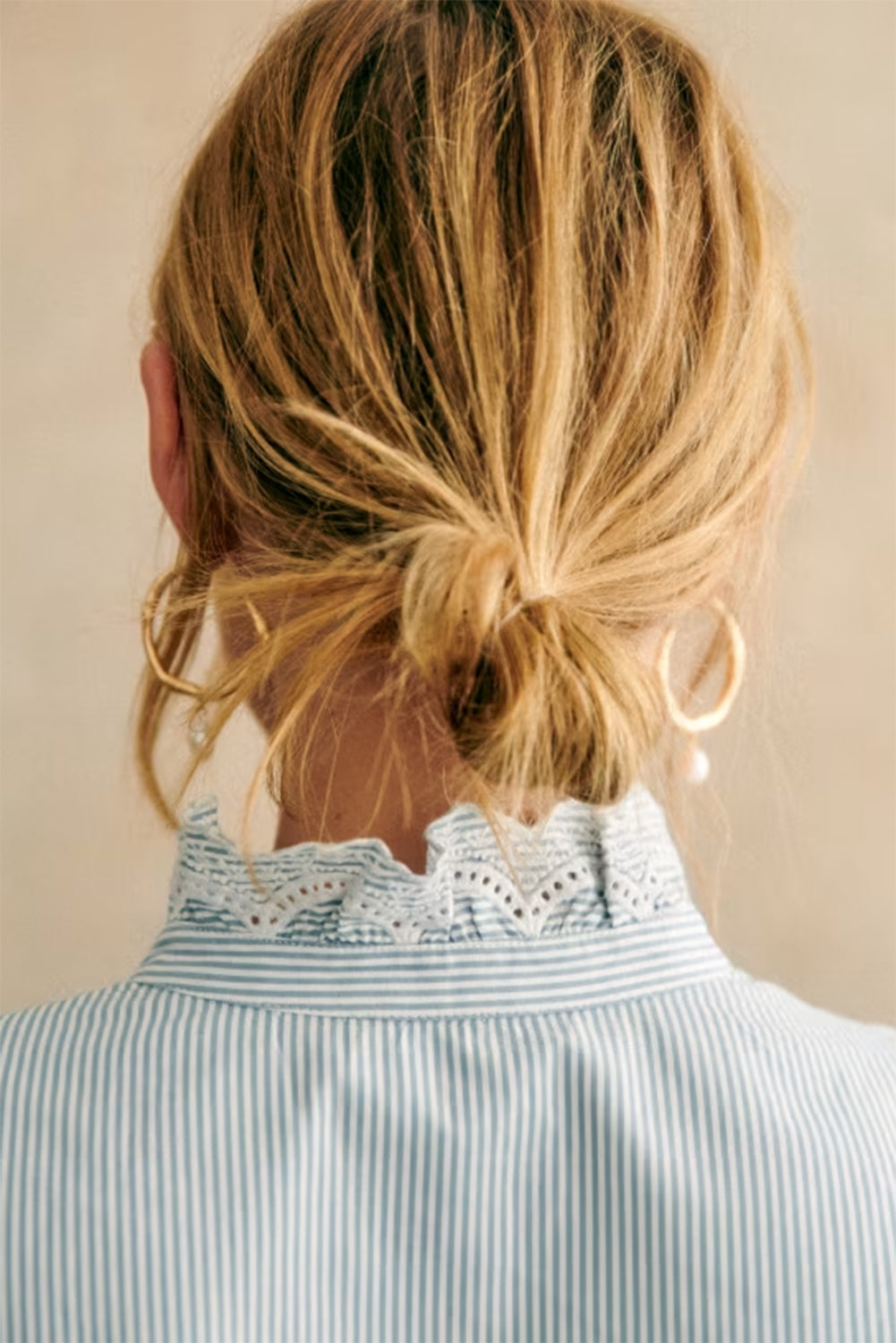 Stripe Frilled Trim Button Up Long Sleeve Shirt