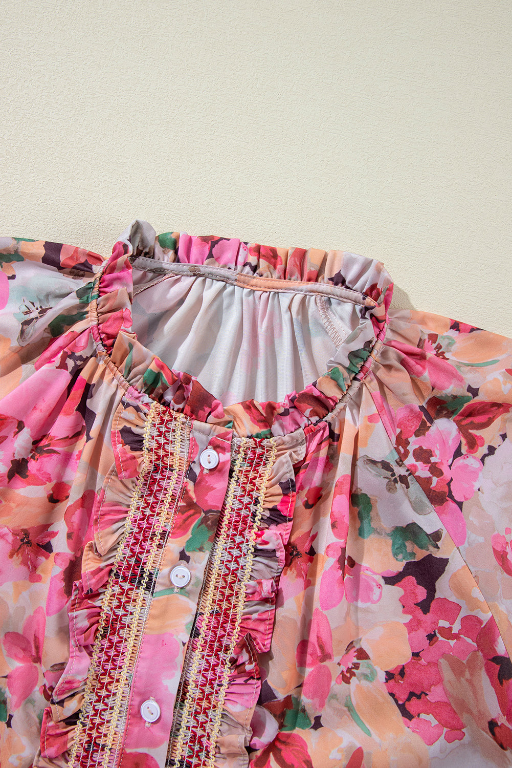 Red Floral Print Frill Blouse