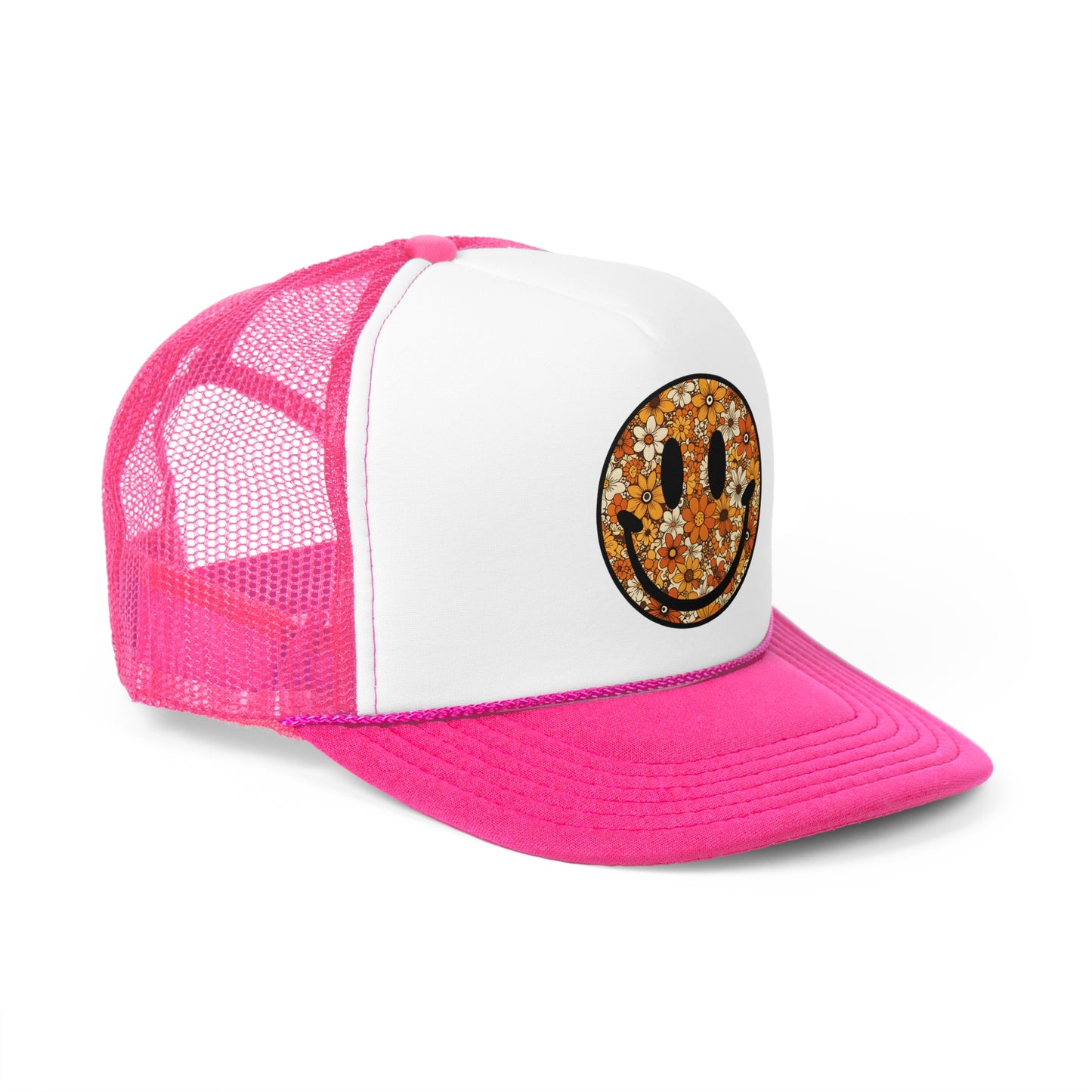 Floral Print Smily Trucker Caps