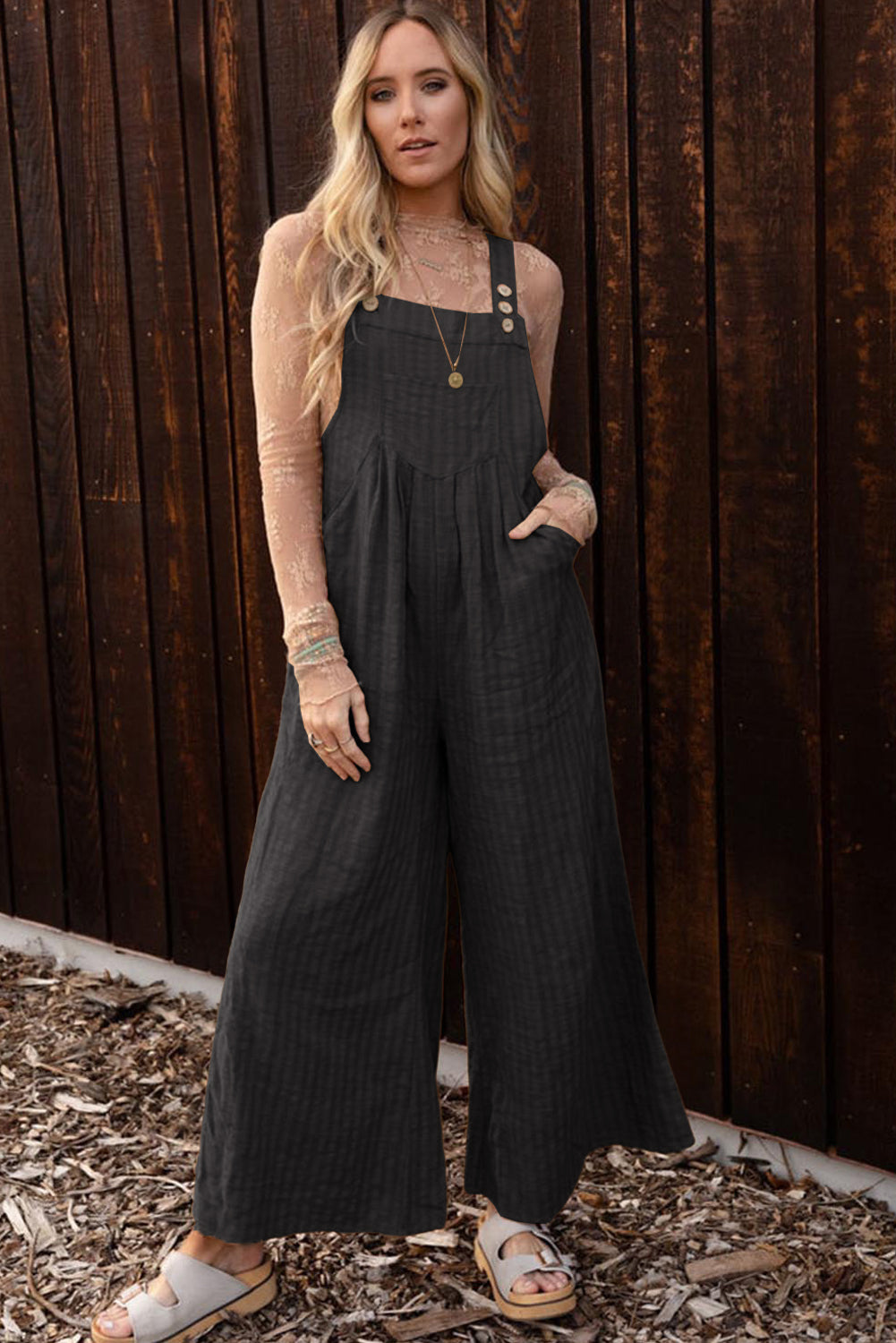 Chic Striped Pleated Wide Leg Pants with Pockets