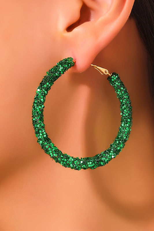 Dark Green Daring Sequin Loop Earrings