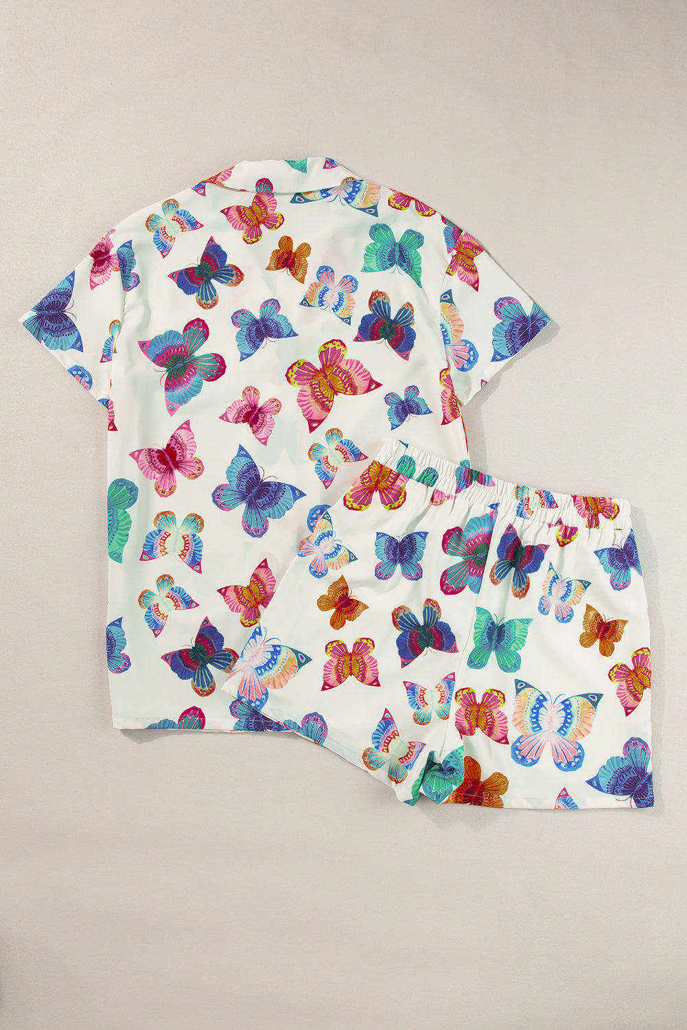 Butterfly Pattern Short Sleeve Shirt Pajamas Set