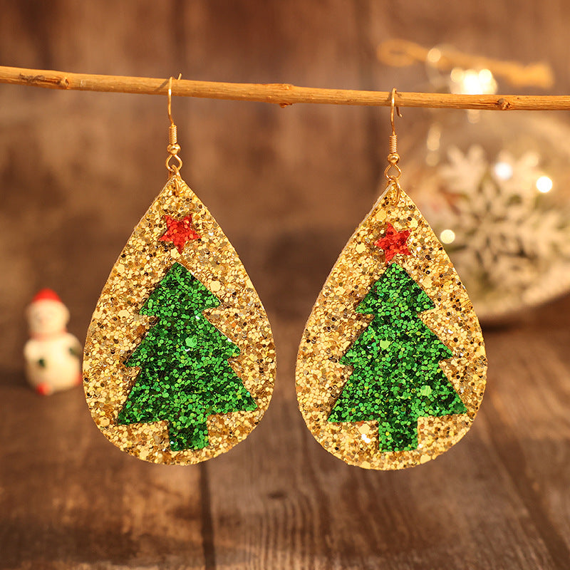 Leather Christmas Tree Earrings