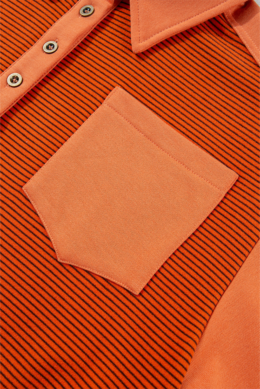 Trendy Henley Pullover with Puff Sleeves and Exposed Seams