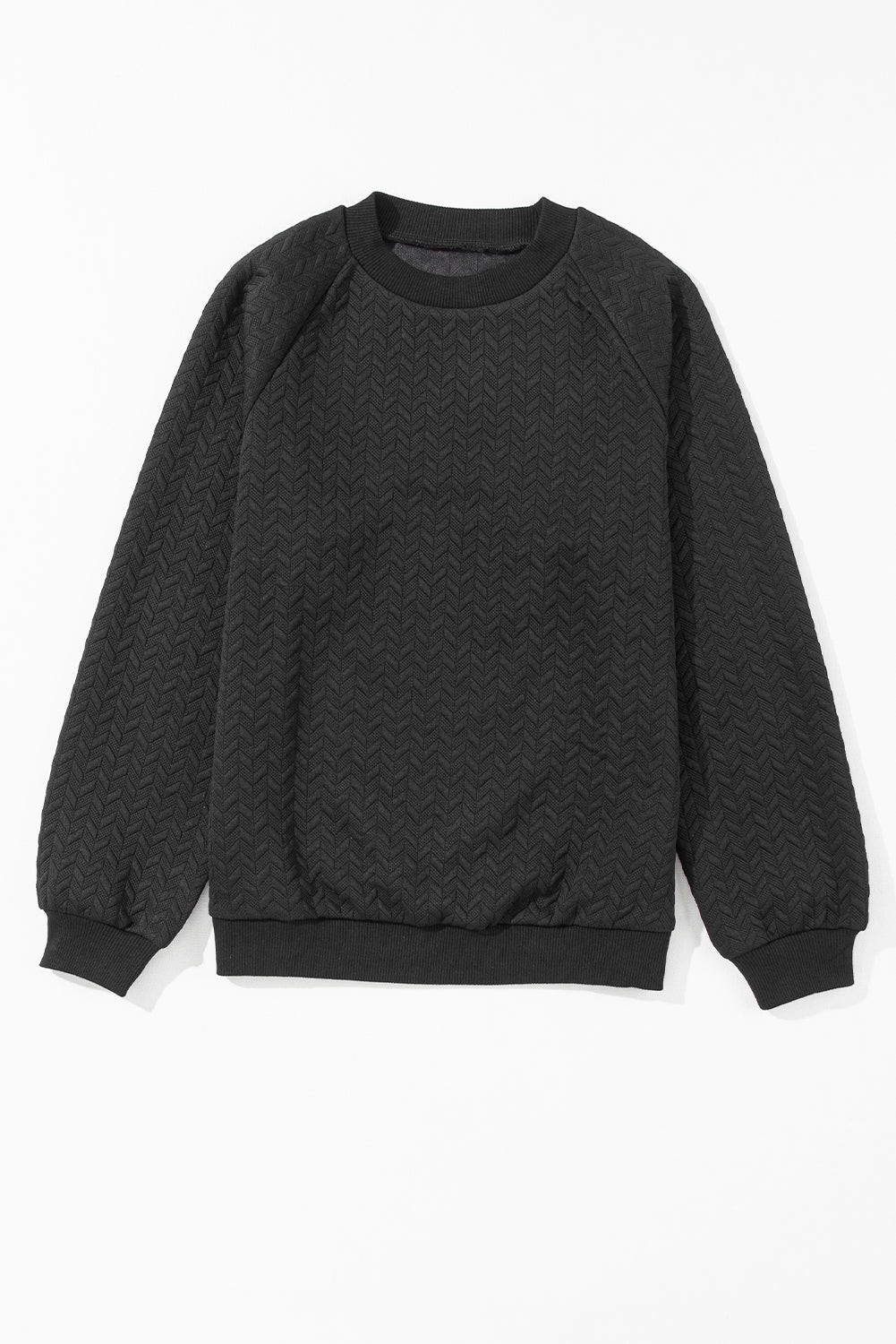 Green Solid Color Textured Raglan Sleeve Pullover Sweatshirt