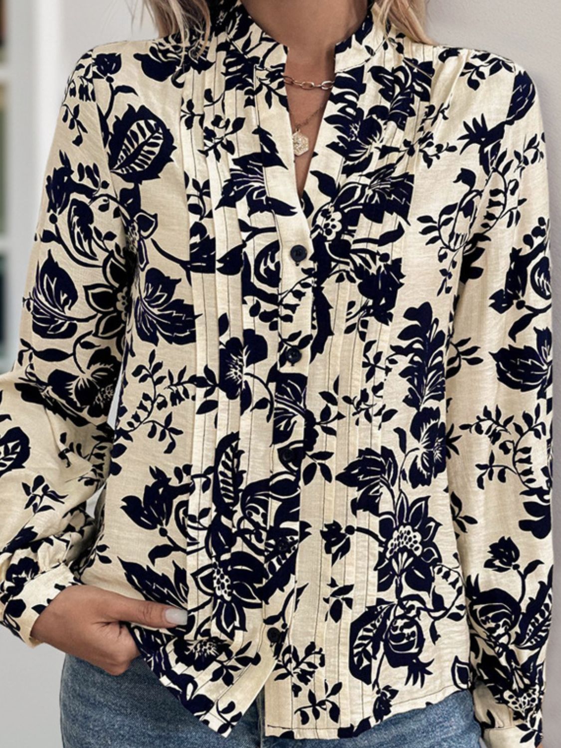 Printed cream and black floral Long Sleeve Shirt