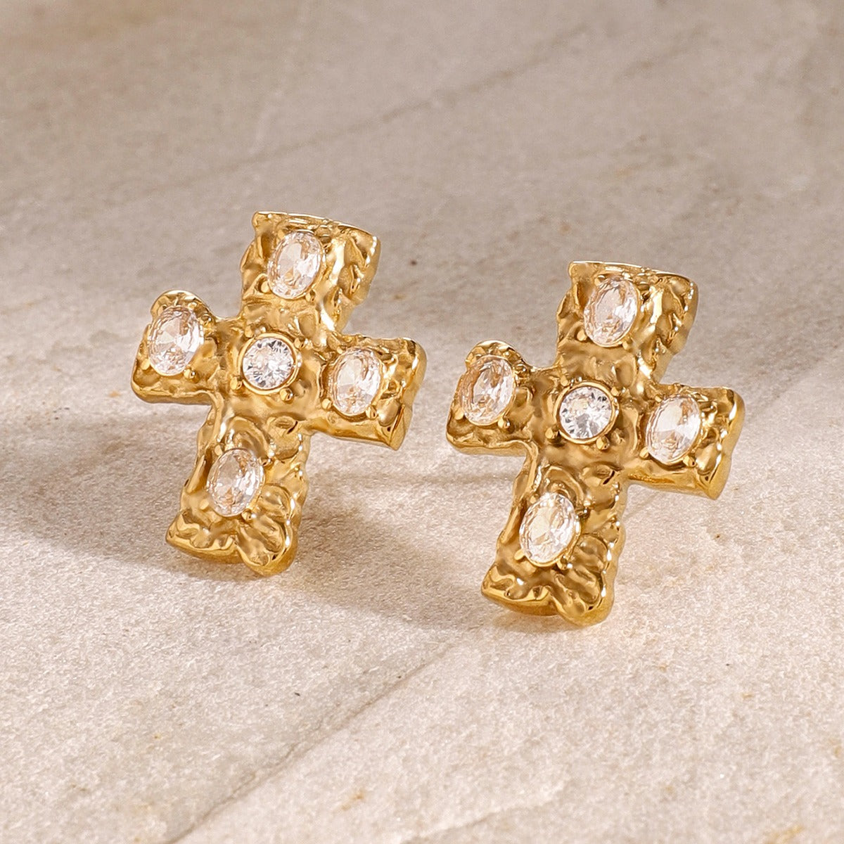 18K Gold-Plated Zircon Cross Earrings multicolor