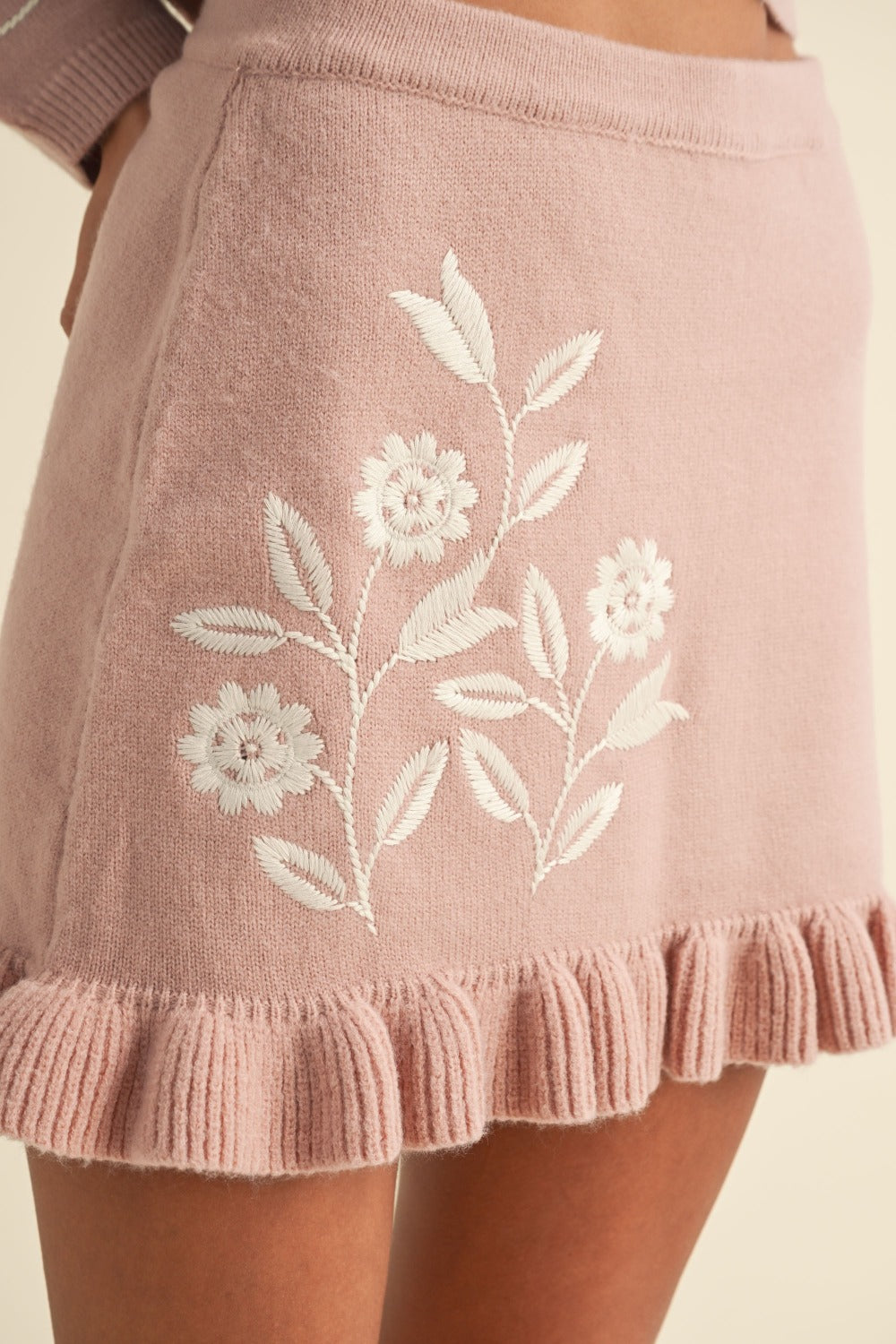 MABLE Floral Embroidered Crop Mini Skirt Set